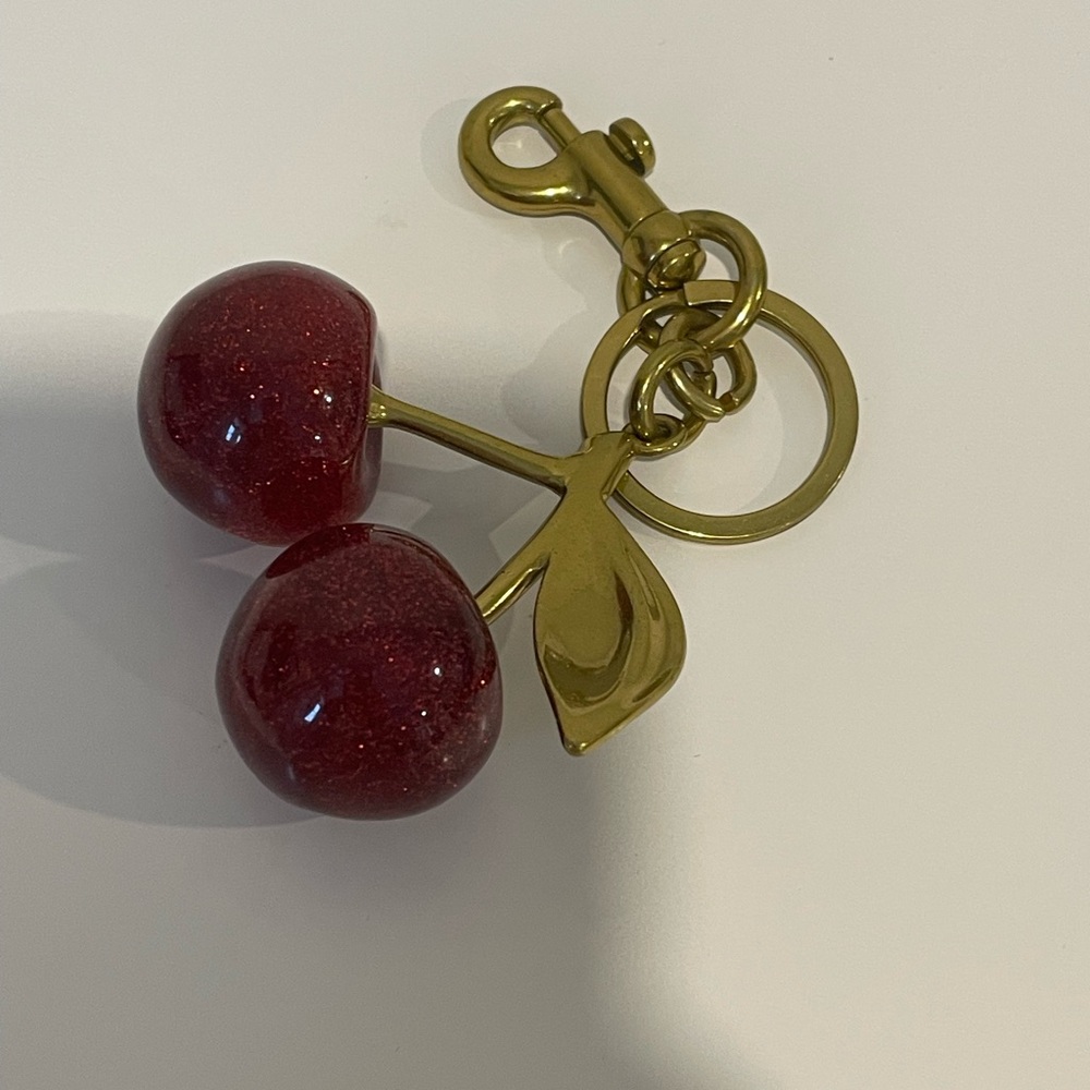Cherry Keychain with Gold Accents